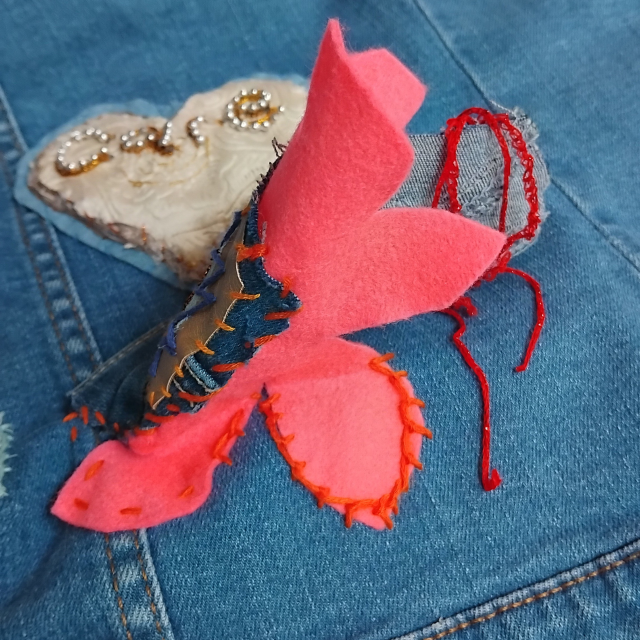 A patch on the denim jacket